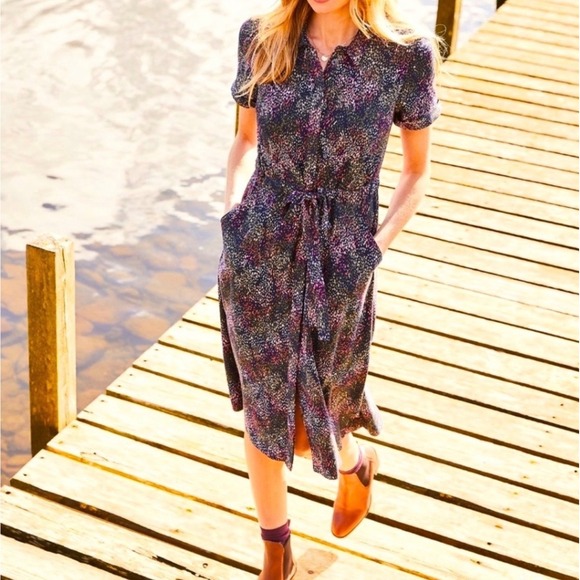 Joules Dresses & Skirts - Joules Winslet Shirt Dress Navy Rain Abstract Print Drawstring Waist Size 14